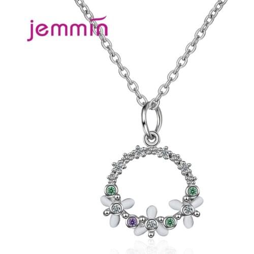 Special Flower Circle Loop Pendant Necklaces for Women Femme Gifts High Quality 925 Sterling Silver Austrian Crystal Collar