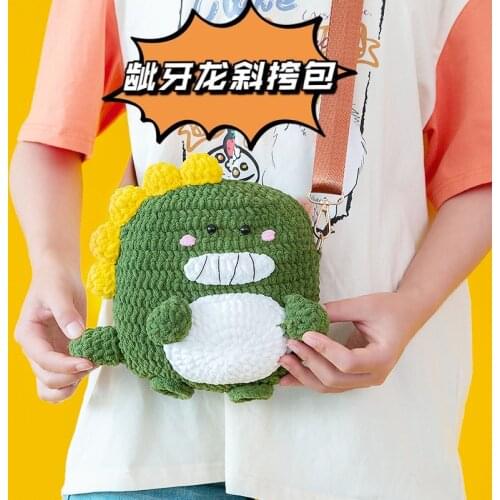 Cartoon Bared Teeth Dragon Doll Bag Material Bag Cross Wool Small Square Bag Knitting House DIY Hand Knitting