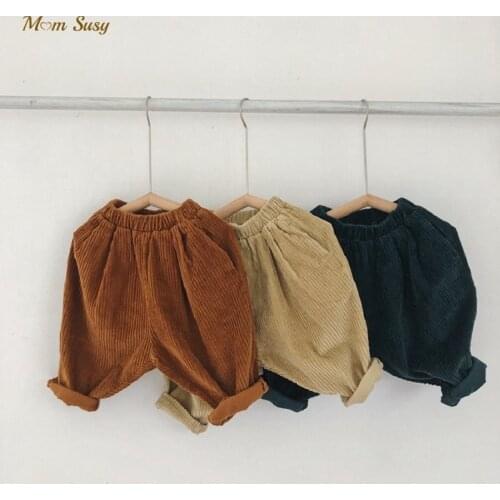 Baby Girl Boy Corduroy Pant Cotton Infant Toddler Child Corduroy Trousers Casual Loose Pant Solid Color Baby Clothes 1-7Y