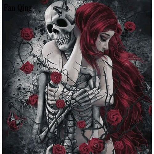 DIY mosaic diamond embroidery bone cross stitch skull horror woman diamond painting and flower rhinestone home decoration