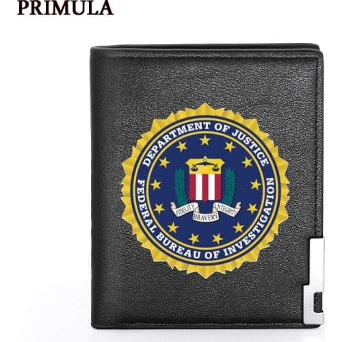 High Quality Federal Bureau of Investigation Printing Leather Mens Wallet Credit Card Holder Short Male Slim Purse