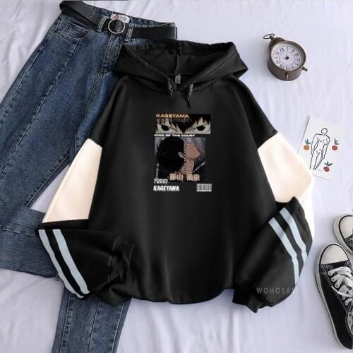Japan Anime Haikyuu Harajuku Tobio Kageyama Aesthetics Cartoon Poster Print Mens Hoodies Winter Plus Size Women Long Sweatshirt