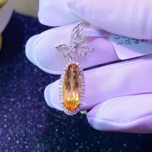 Fine Jewelry Pure 18 K Gold Natural Imperial Topaz Gemstones 4.5ct Diamonds Pendants Necklace For Women Presents