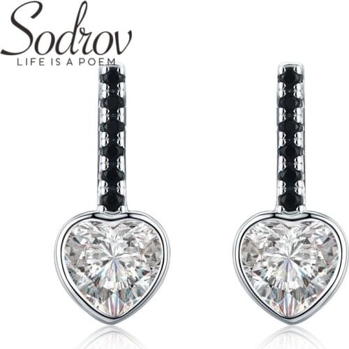 SODROV 925 Sterling Silver Earrings Black Spinel Heart Stud Earrings for Women Sterling Silver Jewelry I045