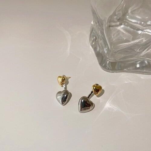 Origin Summer Minimalist Love Heart Dangle Earring for Women Girls Contrast Color Gold Silver Color Vintage Earring Jewellery