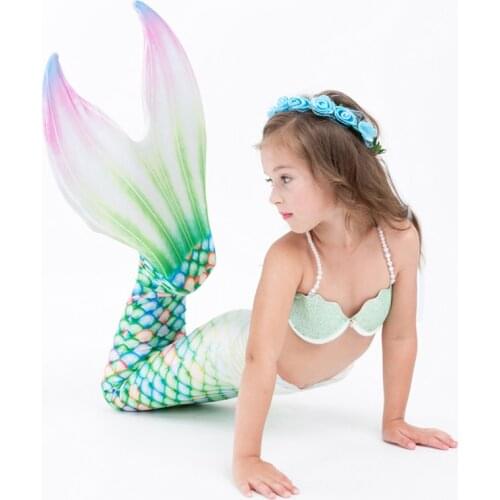 3pcs Girls Swimming Mermaid Tail Costumes With Monofin Flipper Ariel Bathing Suit Swimmable Mermaid Cospaly For kids Swimming