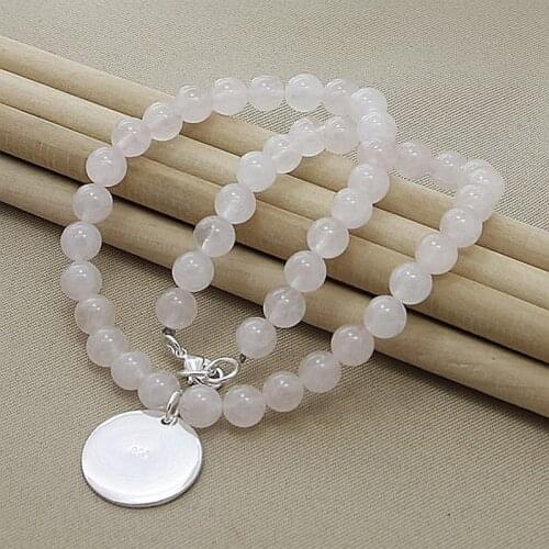 Brand New 925 Sterling Silver Pink Pearl Crystal Round Pendant Necklace for Woman Wedding Luxury Jewelry