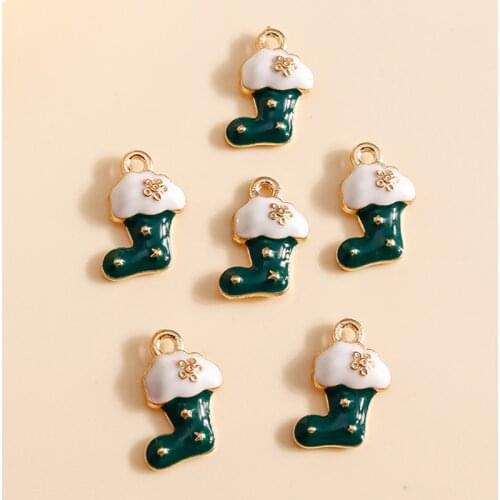 10pcs 10*16mm Enamel Christmas Socks Charms for Bracelets Pendants Earrings Making Flower Charms DIY Jewelry Accessories