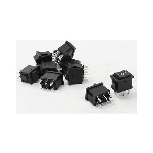 10Pcs AC 250V/6A 10A/125V 6 Pins DPDT Snap in Boat Rocker Switch Black