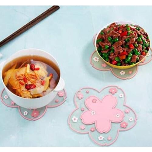4 Pieces Silicone Cherry Blossom Trivet Heat-Resistant Non-Slip Hot Pads for Pots Pans Bowls 16Cm