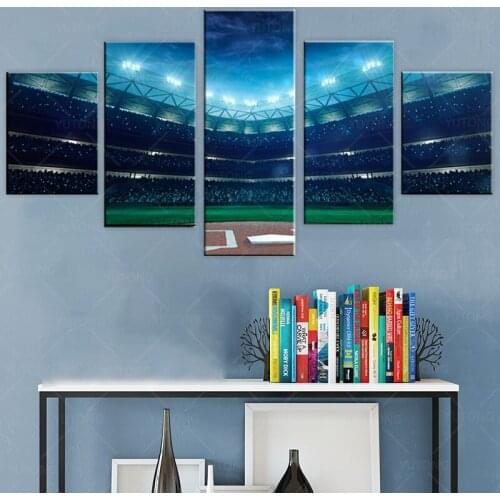 Canvas Art Sports Pictures Green Baseball Field Posters Painting Wall Art Home Decor HD Print 5 Pieces for Living Room