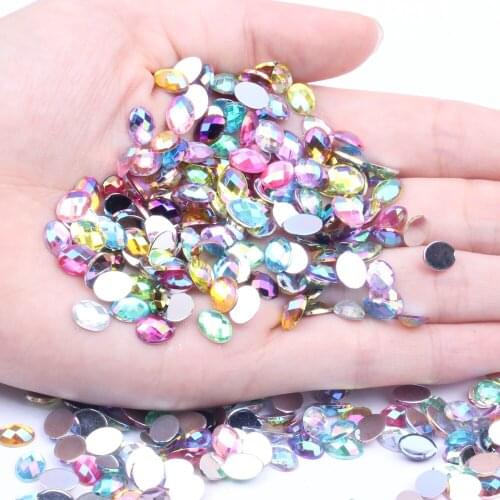 5000pcs 6x8mm Oval Shape Earth Facets Acrylic Rhinestones Flatback AB Colors Glue On Beads DIY Jewelry Nails Art Supplies