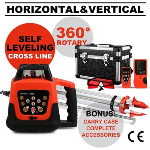 500M Range Laser Level Automatic Red Laser/Green Laser Rotary Electronic Laser Machine + Tripod + 5M Staff