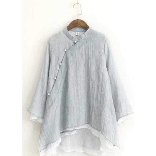 Bohemian Harajuku Vintage Retro Mori Girl Boho Loose Solid Chinese Buckle Cotton Linen Long Sleeve Shirt Women Spring Top Blouse