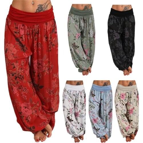 Hot Summer Women Ladies Casual Indian Style Pants Floral Baggy Loose Comfy Long High Waist Harem Pants New Trousers Plus Size