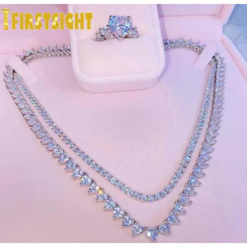Iced Out Bling 5A Zircon 6mm Tennis Chain Heart Necklace Women Hip Hop Fashio Jewelry Gold Silver Color Pink CZ Choker Necklaces