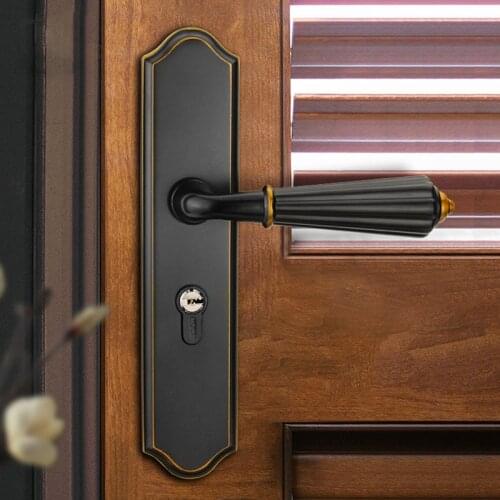 Black Zinc Alloy Door Locks With Single Handle Continental Bedroom Minimalist Interior Door Handle Lock Cylinder Security Locks