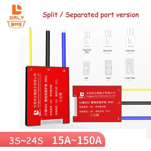DALY Split Separated Port Lithium Battery Protection Board 3S 4S 8S 12V 24V 48V 13S 14S 16S 20S 24S 60V 72V Li-ion Lifepo4 BMS