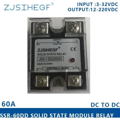 DC to DC SSR ZJSIHEGF SSR-60DD Solid State Relay Input Voltage 3-32V Output Voltage 5-60V AC 60A For Thermocouple