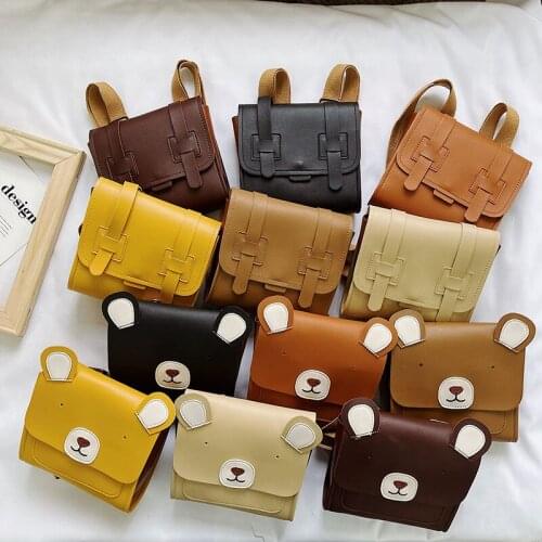 Kids Cartoon Bear Backpack Lightweight Waterproof PU Leather School Bag for Girls