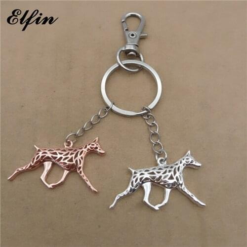 Elfin Trendy Doberman Pinscher Key Chains Gold Color Silver Color Animal Pet Memorial Jewellery Doberman Key Rings