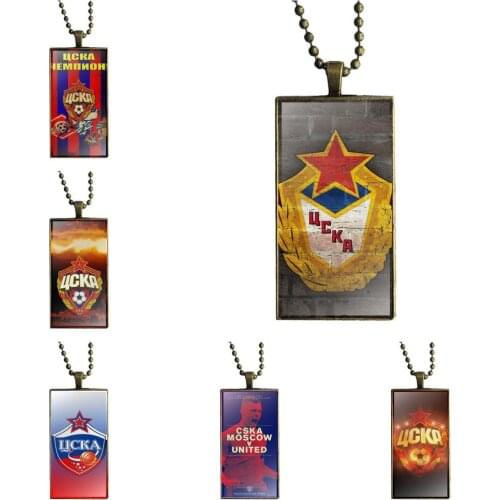 EJ Glaze Moscow Cska Logo For Women Gifts Boy Bronze Color Glass Cabochon With Rectangle Shaped Pendant Choker Necklace