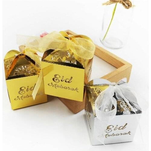 Fengrise 10pcs Eid Mubarak Candy Box Ramadan Decorations Party Supplies Paper Gift Boxes Gift Bag Birthday Party Packaging Bag