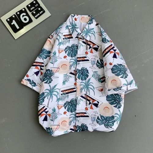 Oversized Hawaiian Shirt Men Coconut Tree Turndown Collar Half Sleeve Button up Loose Blouse Beach Summer Shirt рубашка 2021