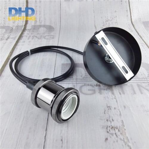 Glossy black Vintage Rustic E27 aluminum Edison Pendant lamp light Retro no shade hanging lamp Fixture Industrial DIY lighting