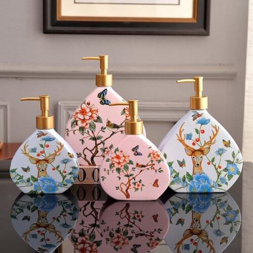 Ceramic Liquid Soap Dispenser 750ml Bathroom Shampoo Bottle Lotion Bottle Large Capacity Press Type Body Soap Empty Bottle