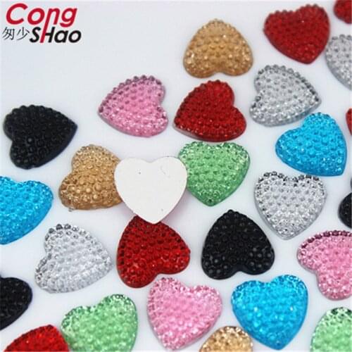 Cong Shao 100pcs 13mm Colorful Acrylic Heart rhinestones stones and crystals flatback DIY clothes Craft Button Decoration ZZ743
