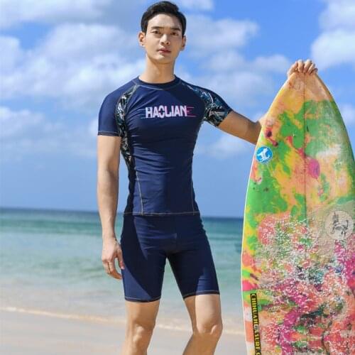 Korean Style High Waist Swimsuit Plus Size Swimwear Bathing Suits 2 Pieces Swimming Suit Rash Guard Men Camisa Surf