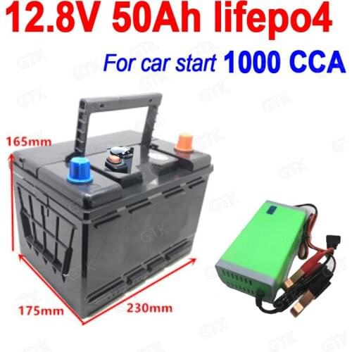 GTK 12.8V Lifepo4 12v 50Ah lithium battery 1000A CCA 800A lithium Iron phosphate for Start vehicle start car boat + 6A Charger