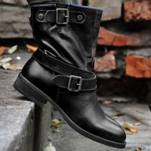Locomotive boots autumn and winter plus size short boots round toe square heel brown Martin boots female belt buckle fashion hot