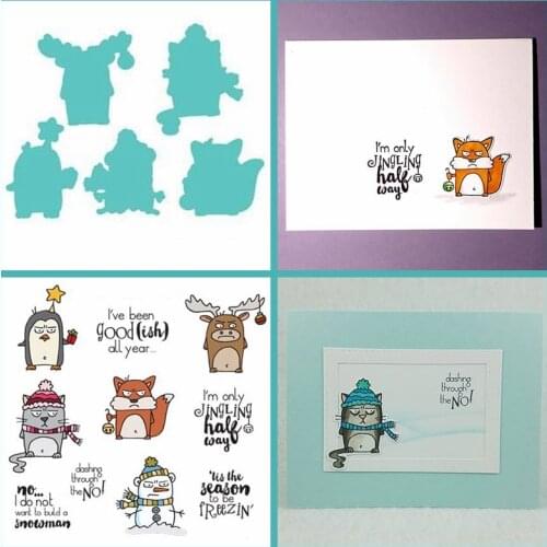 Metal Cutting Dies With Clear Stamps Angry Elf Fox Penguin Mouse Add On Star Bell Snowflake Mixed Animal Snowman DIY 2020
