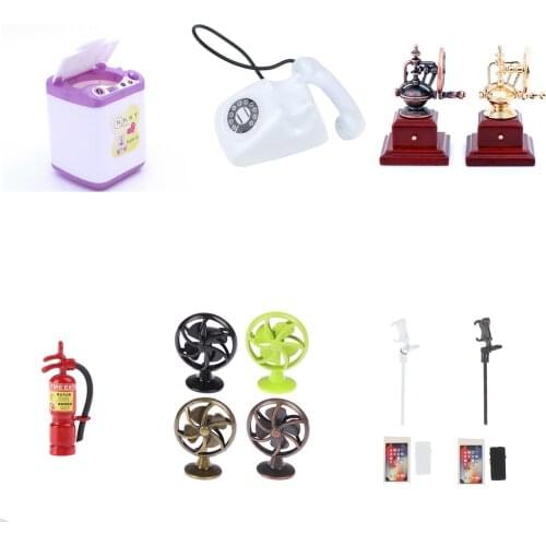 Mini Telephone Fire Extinguisher TV And TV Cabine Mini Fan Dollhouse Toy Doll Food Kitchen Living Room Accessories 1:12 Scale