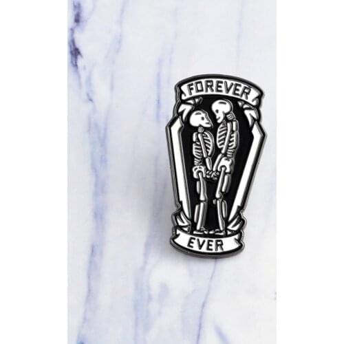 Miss Zoe Romantic FOREVER and EVER Skleton Coffin Pins Lapel pins Denim Jacket Pin Buckle Shirt Badge Fashion Gift for Friend