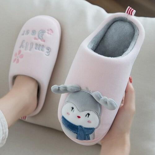 Cartoon Cotton Slippers Womens Winter Thick Bottom Indoor Warm Non-Slip Cover Heel Cotton Slippers Winter Plush Parent-Child