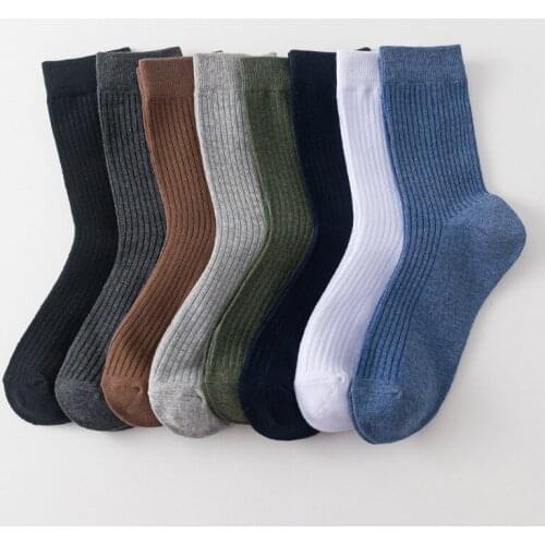Mens Vertical Striped Cotton Socks Autumn /Winter Classic Middle Tube Mens Socks All-Match Solid Color SA325
