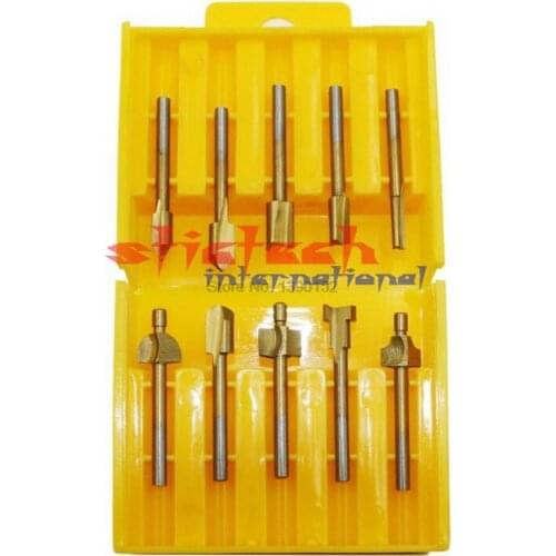 By dhl 50set practical 10pcs/set 1/8" HSS Titanium Coated Woodworking Router Bits Wood Cutter Milling used for Dremel