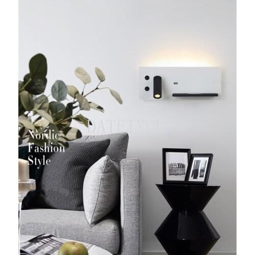 NEW Nordic simple wall lamp new creative bedroom bedside multi-functional LED mobile phone charging USB port wall lamp