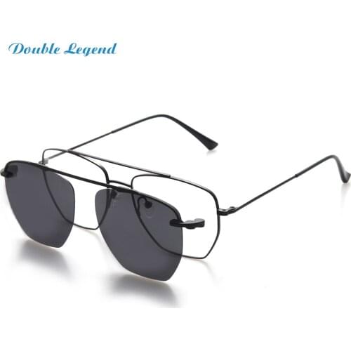 DOUBLE LEGEND Irregular Spectacle Women Men Sunglasses 2 In 1 Metal Optical Frame With Magnetic Polarized Clip Sun Glasses New