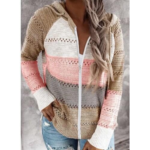 2020 autumn/winter new womens zippered hooded long-sleeved sweater women casual hundred fashion sweater top women beautiful