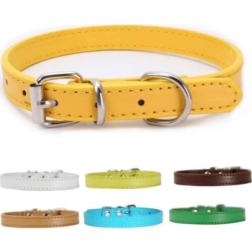 Pet Collar Solid Color Dog Faux Leather Collar Puppy Leash Neck Strap Walking Traction Pet Supplies