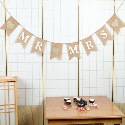 PRE-STRUNG Mr Mrs Burlap Photo Booth Props Wedding Party Decoration supplies