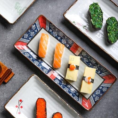 Japanese-style Rectangular Sushi Plate Flat Plate Household Ceramic Plate Rectangular Plate Creative Shallow Dinner Plate