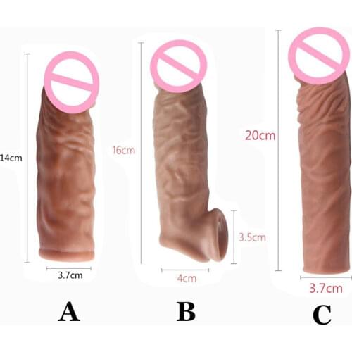 Realistic Penis Extension Cock Sleeve Reusable Silicone Penis Enlarger Delay Condoms For Men Dildo Enhancer Sex Toys