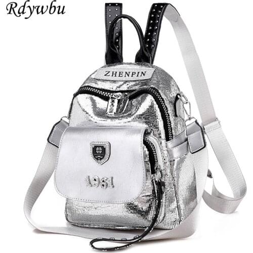 Rdywbu Fashion Women Hologram Laser Backpack Hip-hop Style Letters School Bags For Girls Shining PU Leather Student Bag B116