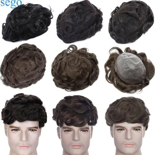 SEGO 8''x10'' Thin Skin PU 0.08MM Men Toupee Hair System Remy Human Hair Indian Hair Replacement Hairpiece Density 100% 5Colors