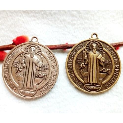 1pcs silver and bronze Christian sacramental containing symbols text related to the life of Saint Benedict of Nursia 40x50mm
